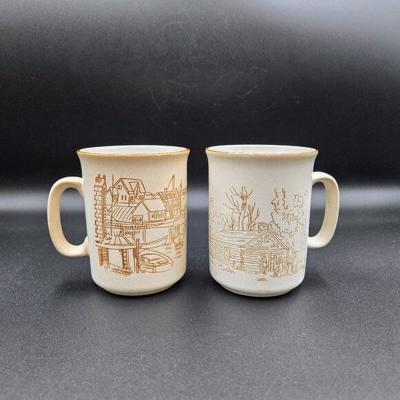 Manoir Collection Vintage Mugs Cabin Fishing Cup Coffee Stoneware Read - Picture 2 of 12